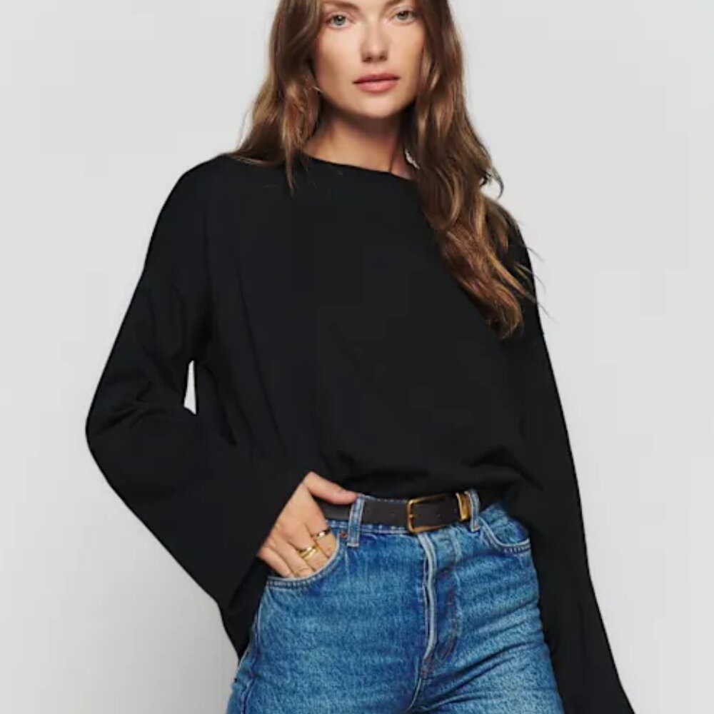 Reformation Oversized Long Sleeve Tee in Black, Small